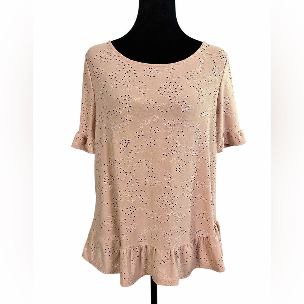 W5 Pink Eyelet Ruffle Peplum Top M Cottagecore Boho Floral Blouse